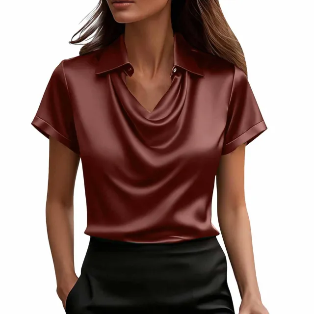 Fashionable Solid Color Casual Lapel Collar Button Down Short Sleeve Shirt Wine - Shop at LoveMi