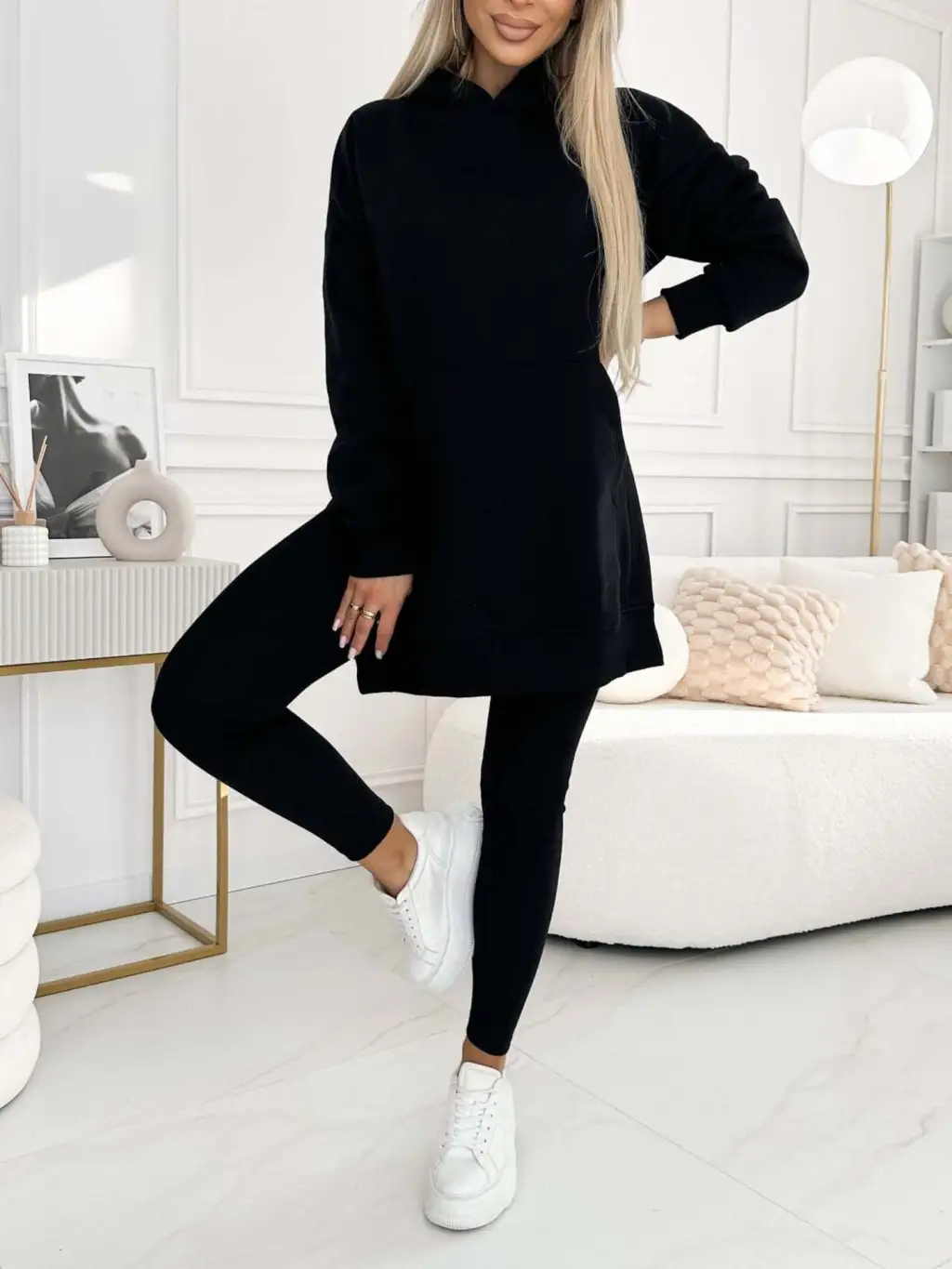 Sports Casual Hooded Sweater Thickened Underwear Leggings Two-piece Suit - Black