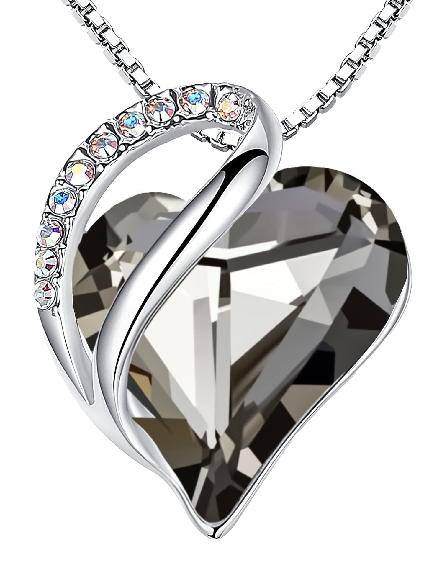 Sterling Silver Geometric Heart Shape Colorful Crystal Pendant Necklace For Women