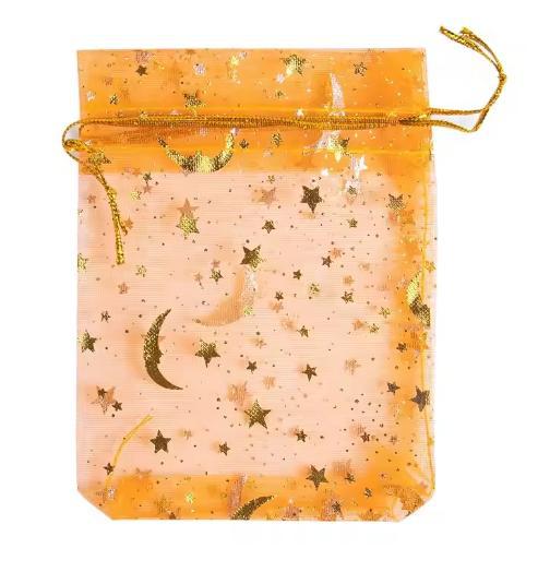 Gilded Star And Moon Sheer Organza Mesh Bag