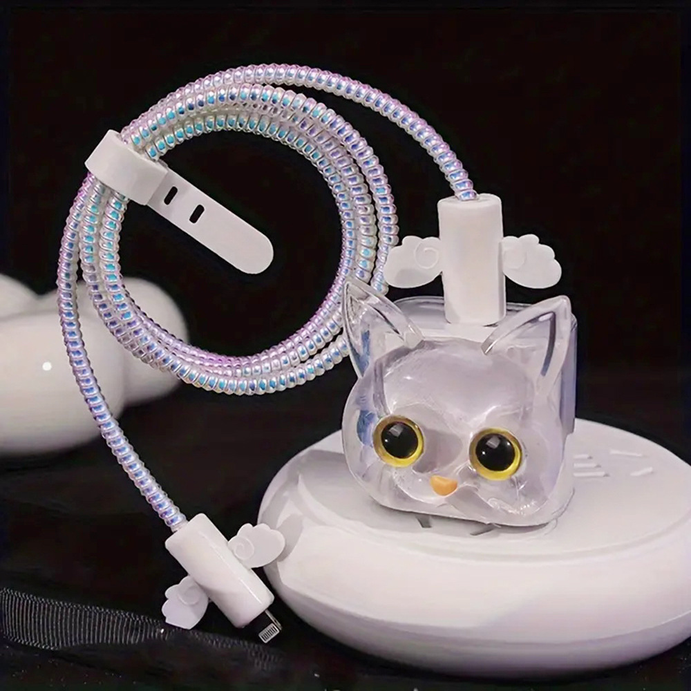 Three-dimensional Cat Head USB Cable Protection Sleeve 20W Charging Plug
