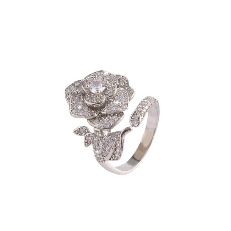 Fashionable Light-luxury High-end Diamond-studded Camellia Open Ring - photo 2