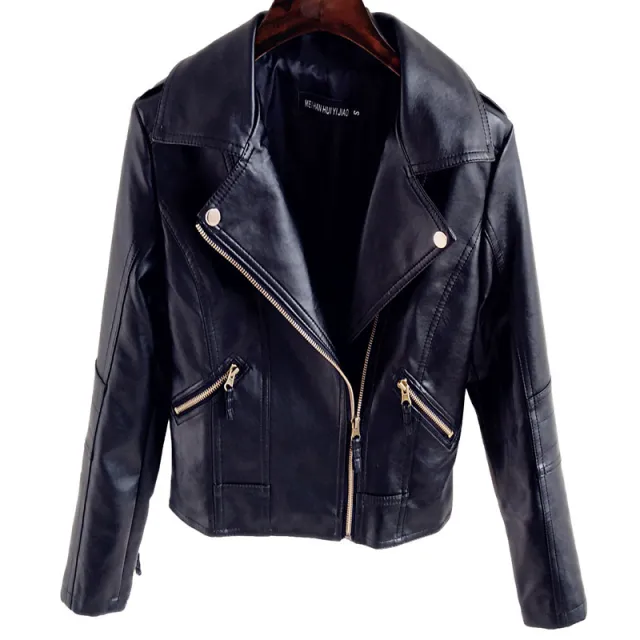 Loose Leather Jacket Motorcycle Female Black - Shop at LoveMi