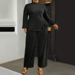 Simple Fashion Suit Autumn And Winter Commuter Work Pure Colour All-matching Two-piece Set - Black - View 1