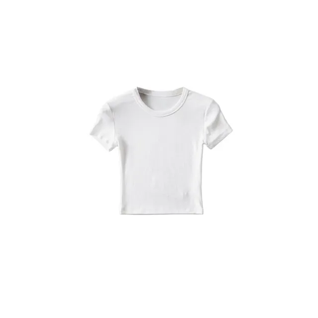Basic Style Round Neck Tight Stretch Solid Color Short Sleeve T shirt Top White Navel - Shop at LoveMi