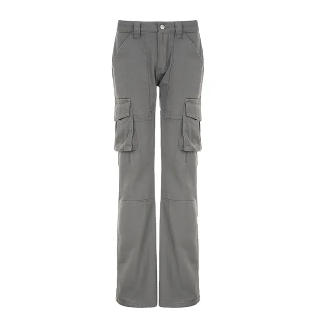 Loose Leisure Workwear Pocket Slimming Low Waist Straight leg Pants Women Gray - Shop at LoveMi