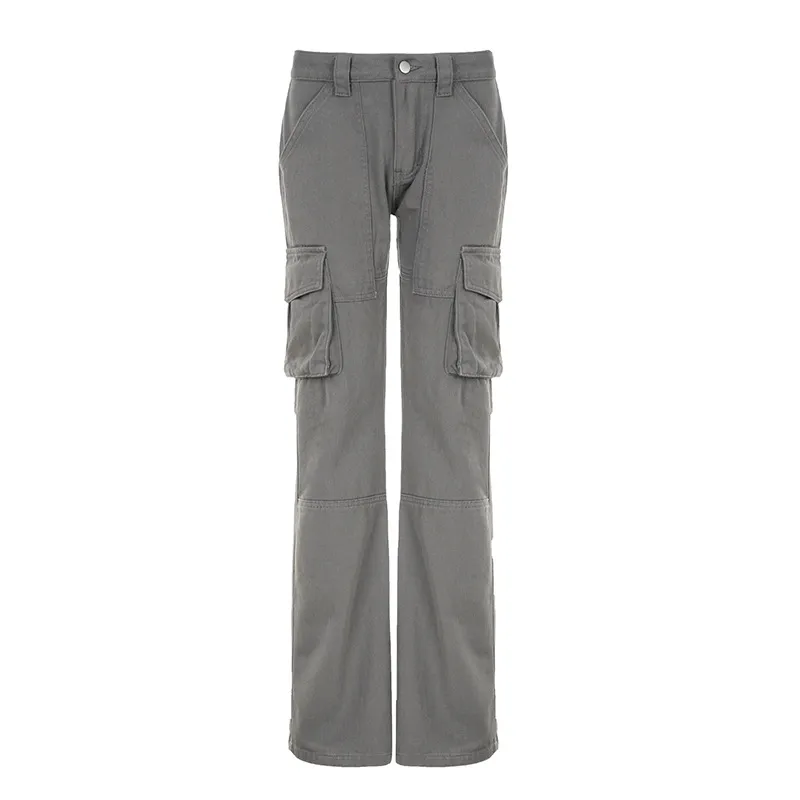 Loose Leisure Workwear Pocket Slimming Low Waist Straight-leg Pants Women - Gray