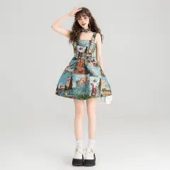 Jacquard Oil Painting Style Shoulder Strap Dress For Women - Floral Small Short Dress - View 1