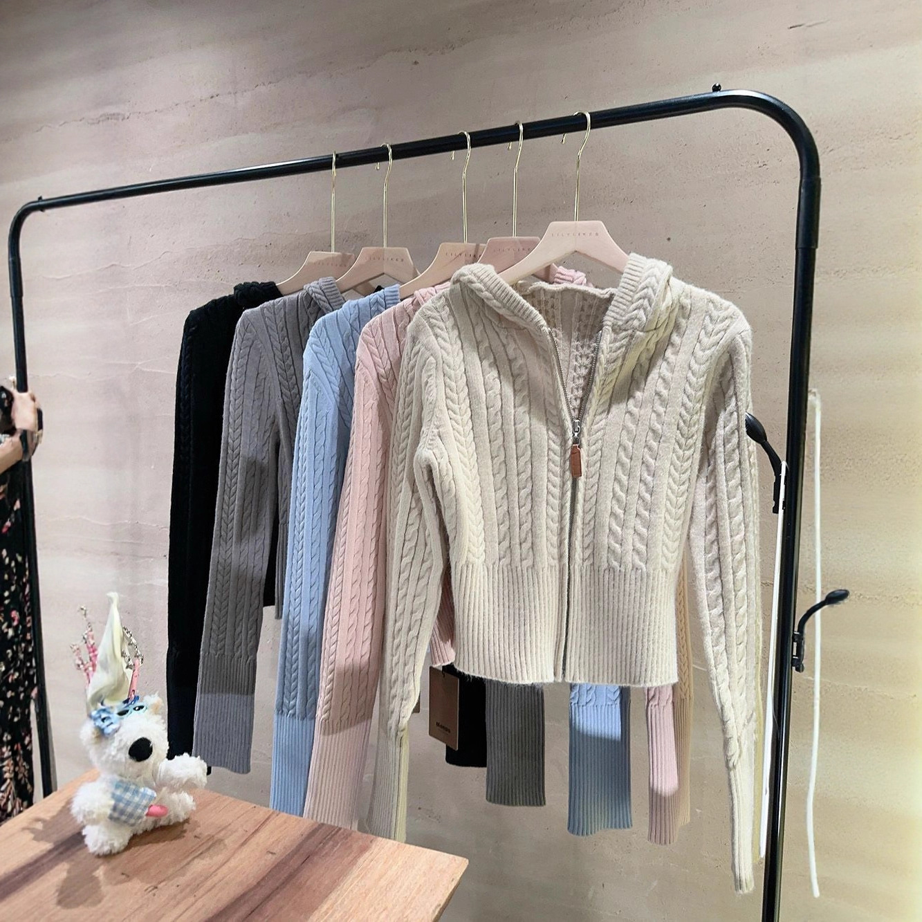 Soft Textured Knitted Hoodie With A Lazy Korean-style Zip-up Design - Image 6