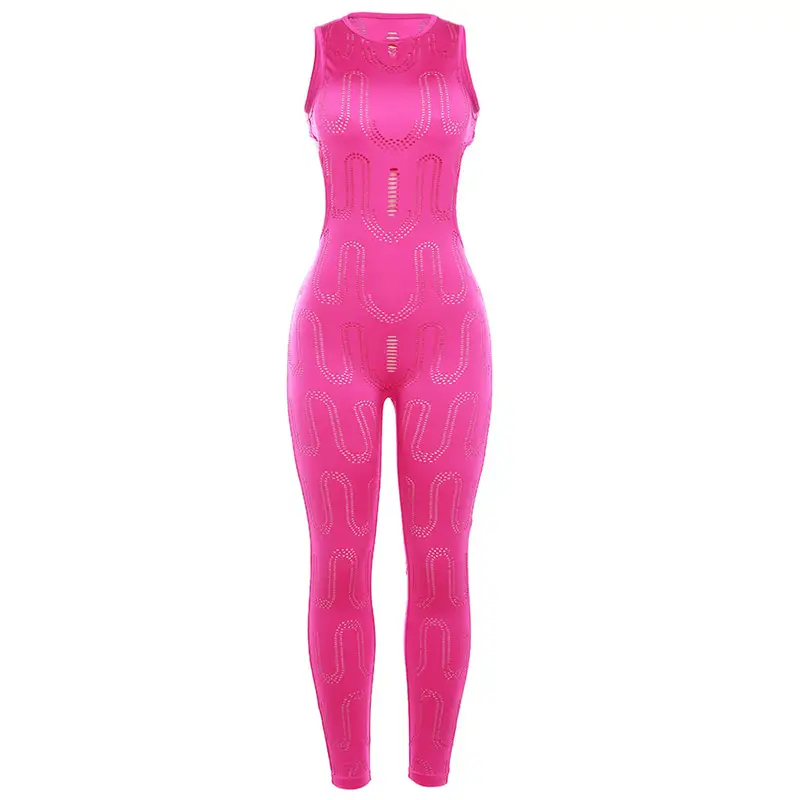 Summer New Women's Sleeveless Hollow Slim High Top Sports One-piece Trousers