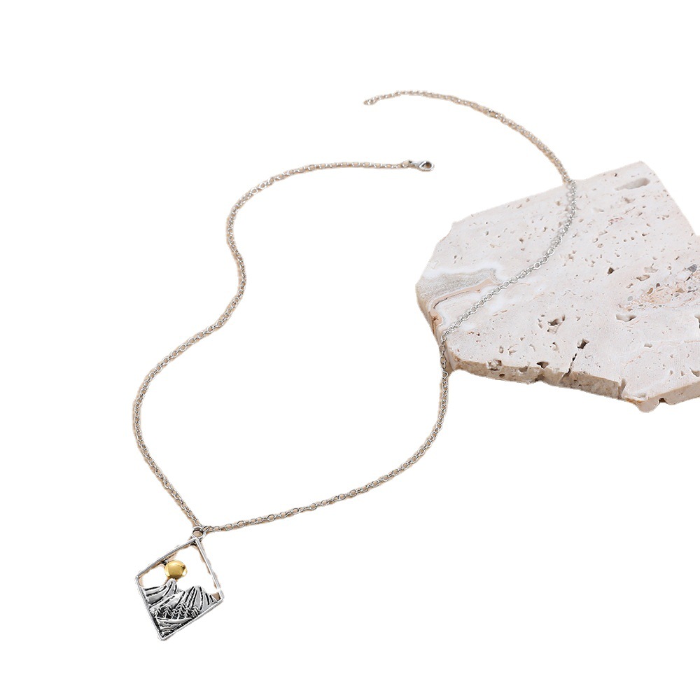 Hollow Sun Mountain Alloy Pendant Necklace