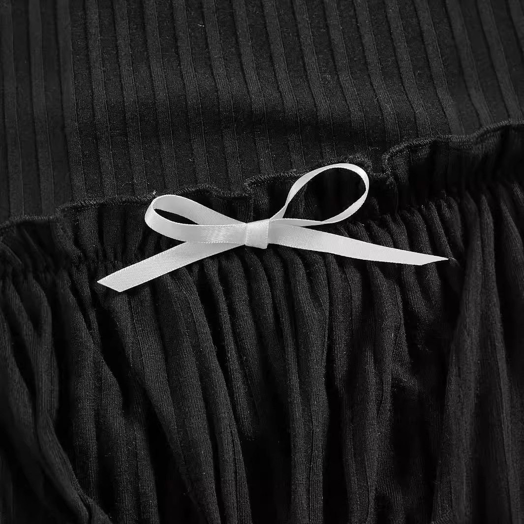 Solid Color Minimalist Bowknot Flare Sleeve T-shirt Slim Fit