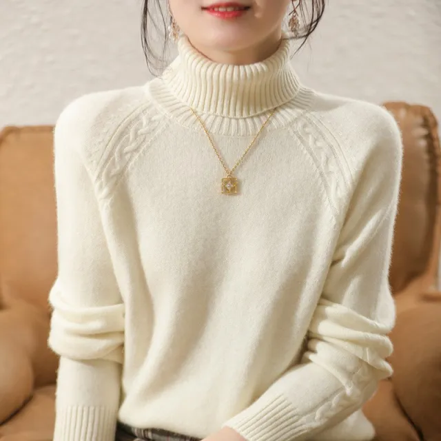 Women's Turtleneck Pullover Japanese Style White - Shop at LoveMi