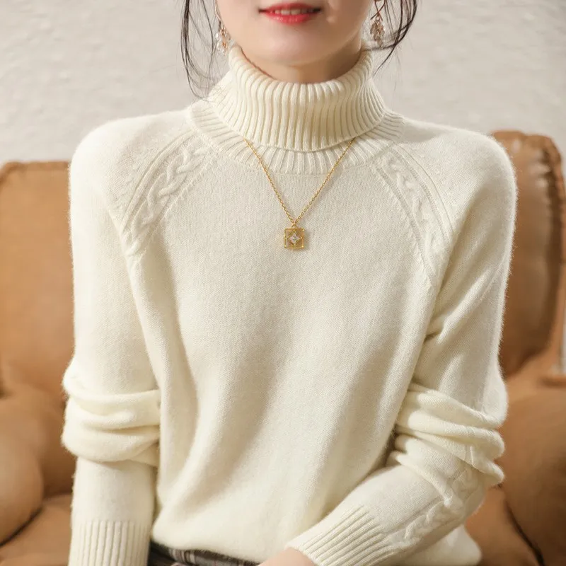 Women's Turtleneck Pullover Japanese Style - White