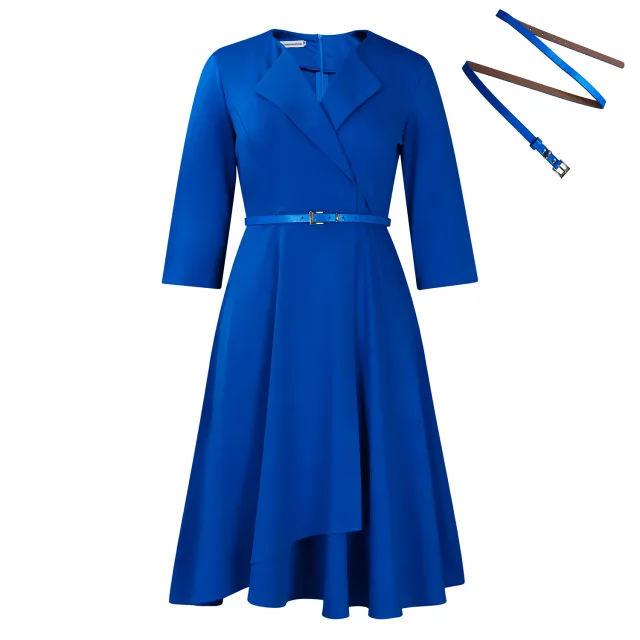 Women's Autumn And Winter New Fashion Dress Blue With Belt - Shop at LoveMi
