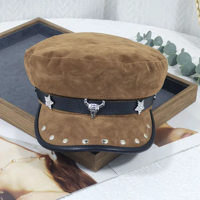 Personality Punk Hip Hop Style Flat top Wide Brim Peaked Cap Khaki - Shop at LoveMi
