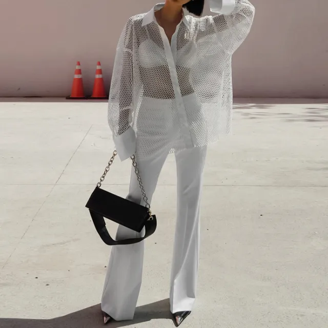 White Mesh See through Women's Shirt White - Shop at LoveMi