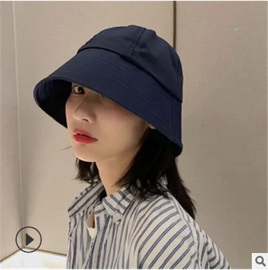 Men's And Women's Fashion Bucket Big Brim Spring And Summer Foldable Sun Hat Navy Blue - Shop at LoveMi