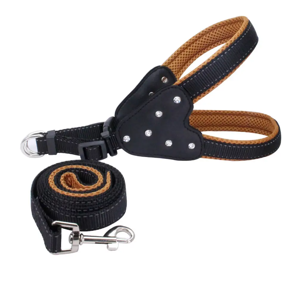 Comfortable Mesh Fabric Shiny Rhinestone Pet Hand Holding Rope Reflective Dog Breast Strap Vest Style