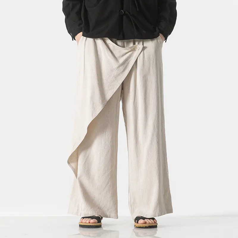 Cotton And Linen Casual Trousers Retro Plus
