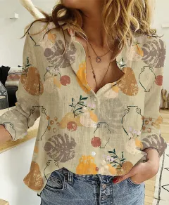 Women's Digital Printing Lapel Long Sleeve Shirt - 6 Style-Xxxl - View 1