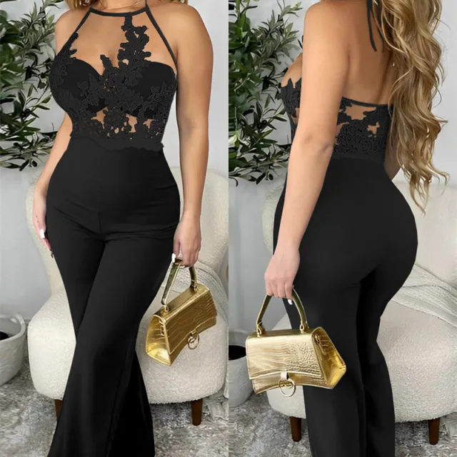 Ladies' Mesh Stitching Tight Jumpsuit Black - Shop at LoveMi