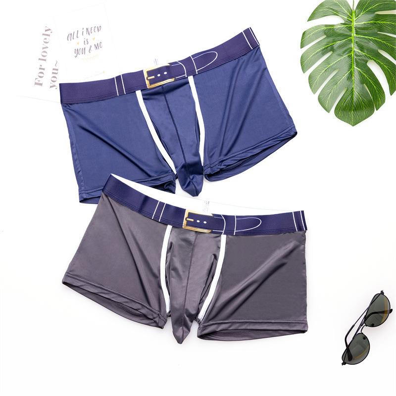 Ice Silk Comfort Breathable Solid Color Elephant Nose Boys Mid-waist Underwear