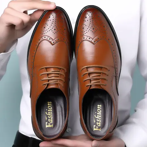 Block Carved Casual Leather Shoes for Men