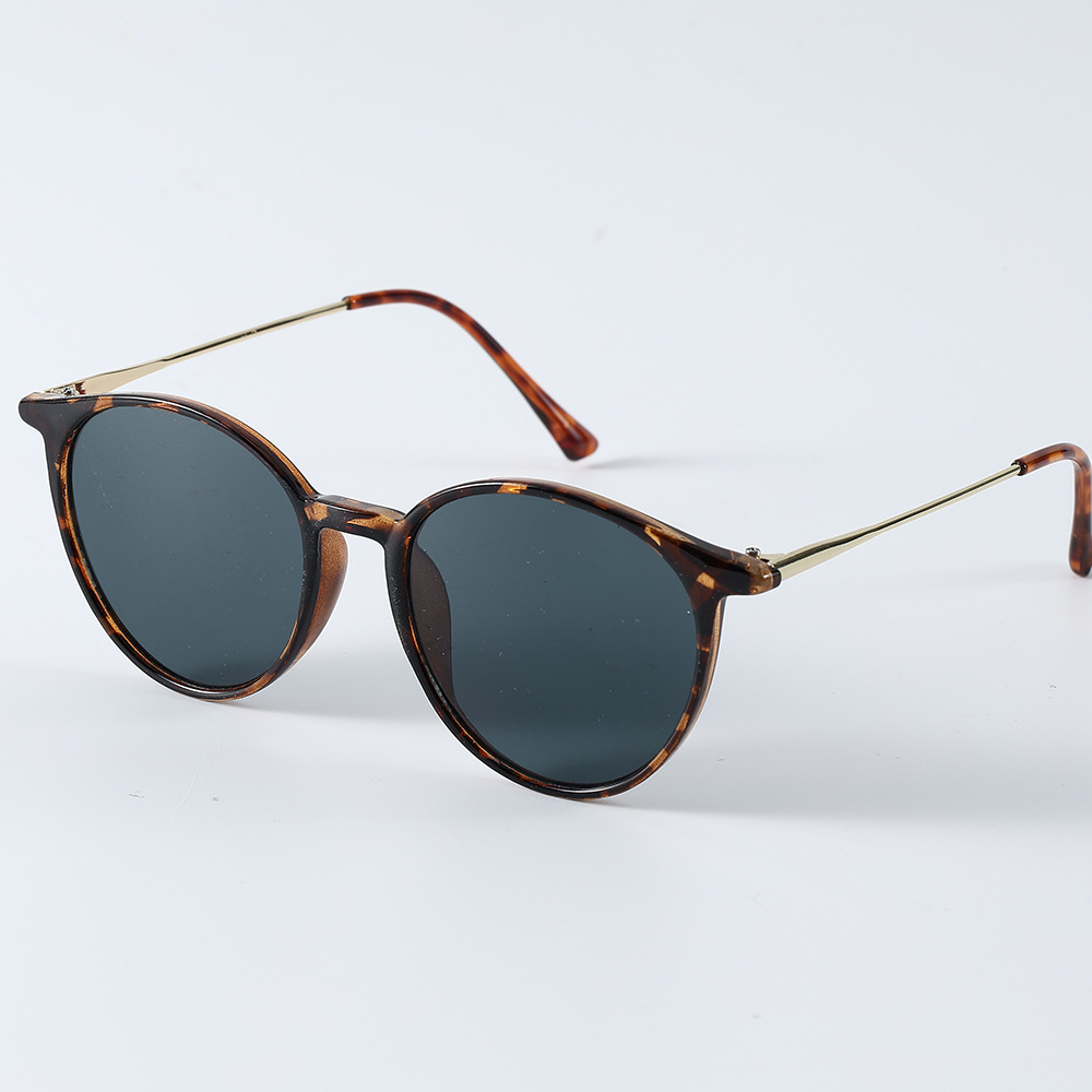 New Artistic Round Frame Women's All match Face looking Small Sunglasses Leopard Print Frame Gray Piece - Shop at LoveMi