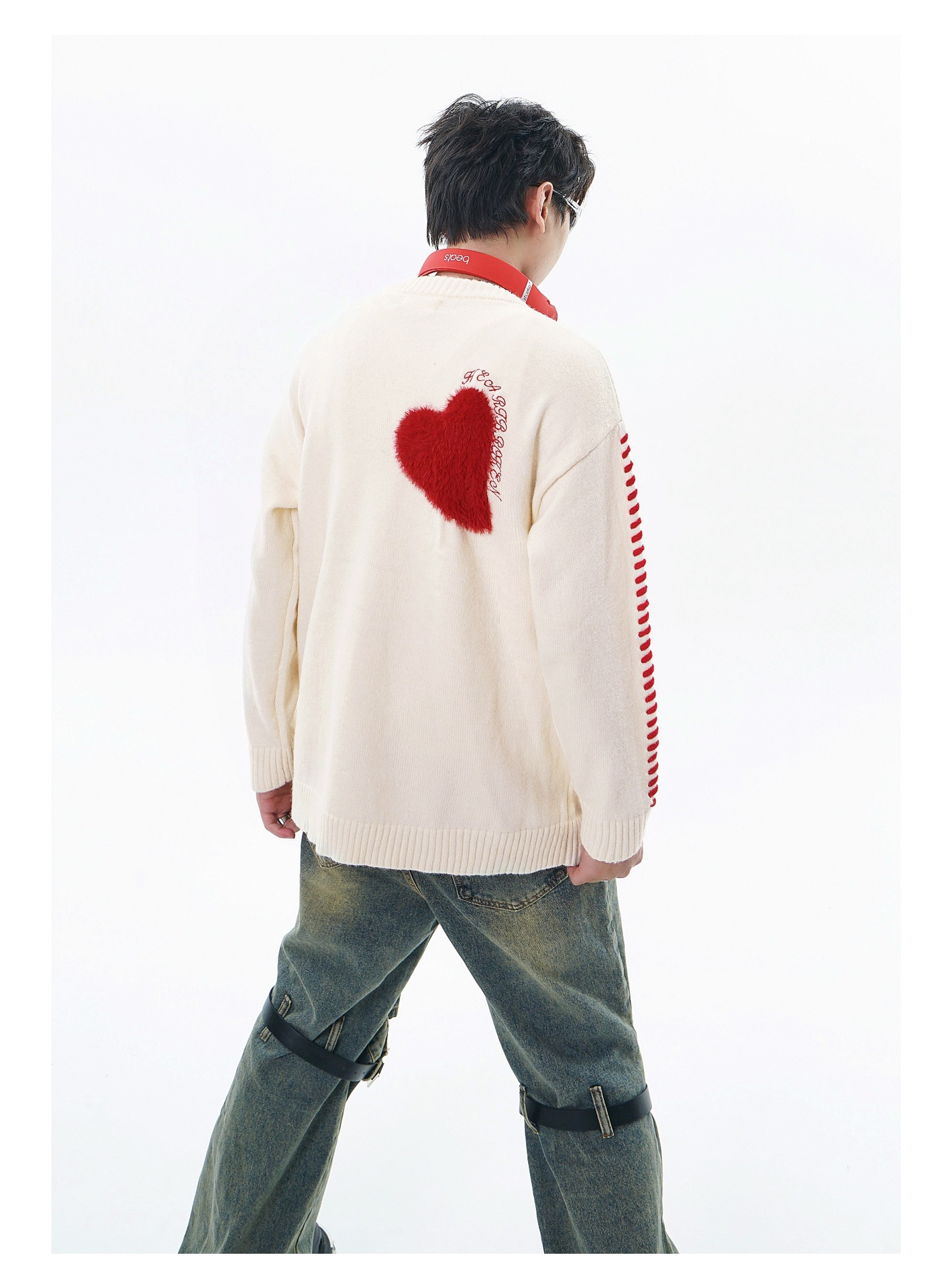 Street Love Embroidery Loose Round Neck Knitted Couple Sweater