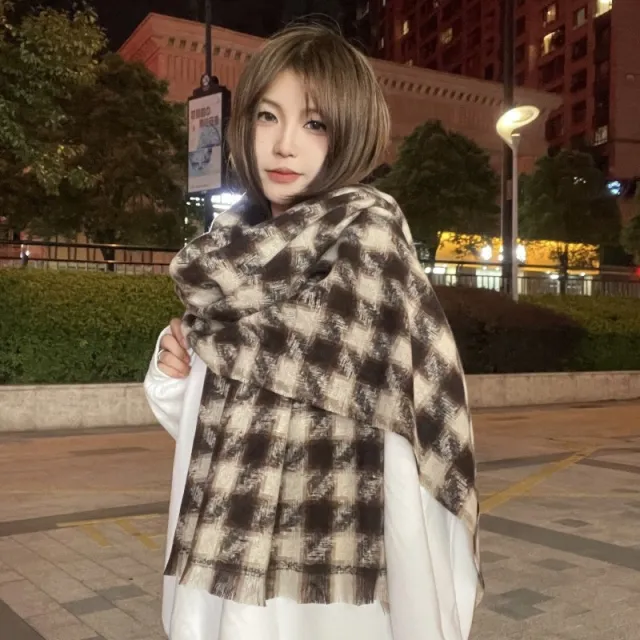 Winter Warm Thickened Plaid Student Scarf Plaid Houndstooth Coffee Color - Shop at LoveMi