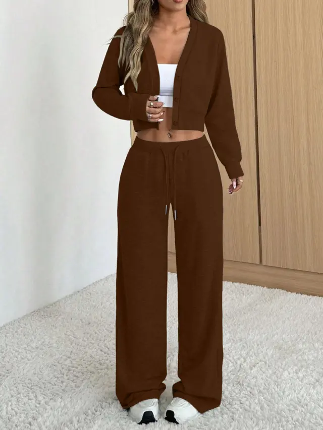 Women's Casual And Comfortable Sports Long sleeved Button Coat Brown - Shop at LoveMi