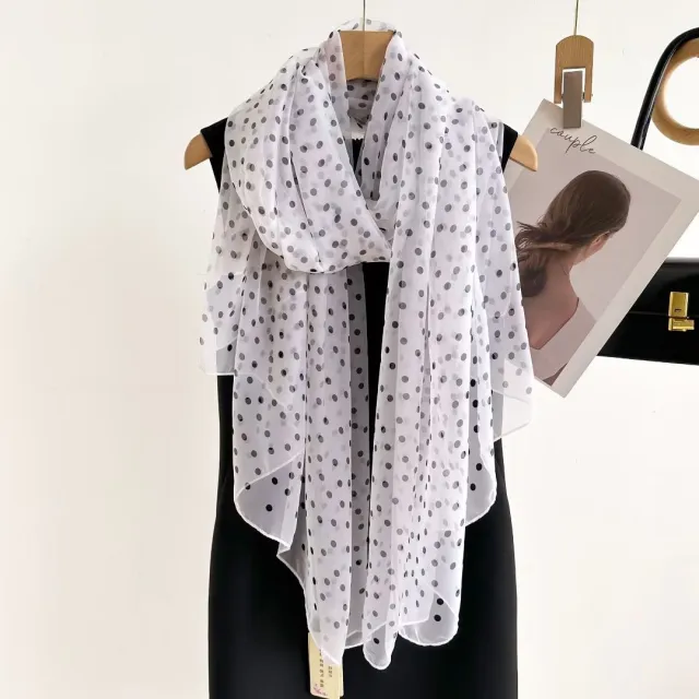 Women's Fashionable All match Long Printed Anti DDoS Scarf Polka Dot White - Shop at LoveMi