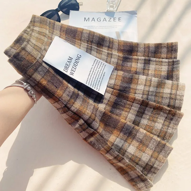 Plaid Pleated Skirt For Women, Autumn And Winter A-line - Brown