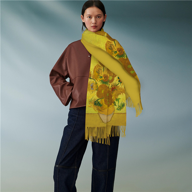Digital Printing Artificial Cashmere Scarf Women’s Winter Warm Long Fringe