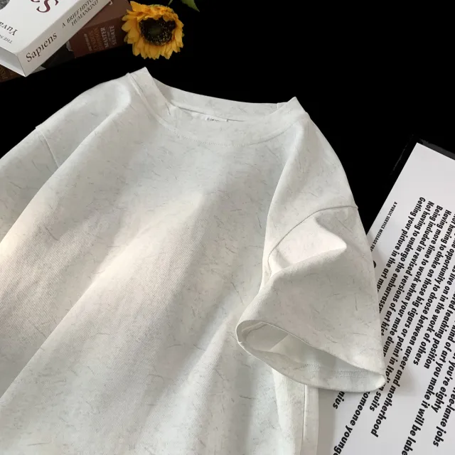 Stone Washed Ice feeling Tencel Cotton Ice Silk Short Sleeve T shirt White - Shop at LoveMi
