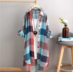 Korean Style Sun-protection Clothing Shirt Women's Mid-length Plus Size - Plaid-M - View 1