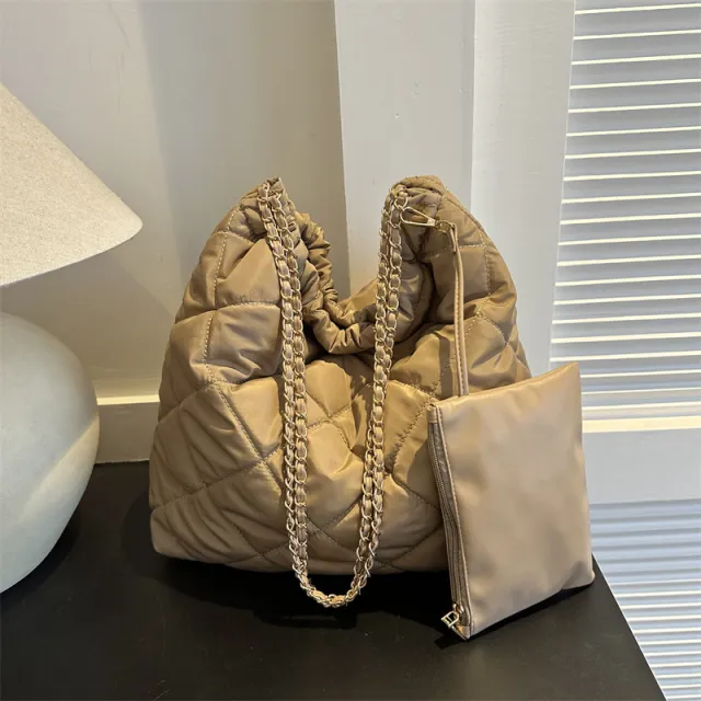 Rhombus Large Capacity Totes Shoulder Bag Khaki - Shop at LoveMi