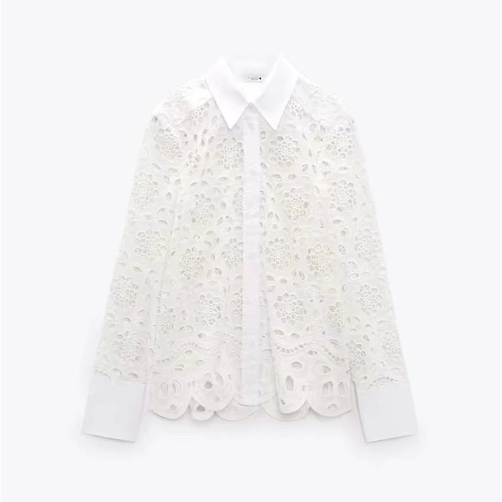 Dignified Hollow Embroidered Lapel Shirt Skirt Suit