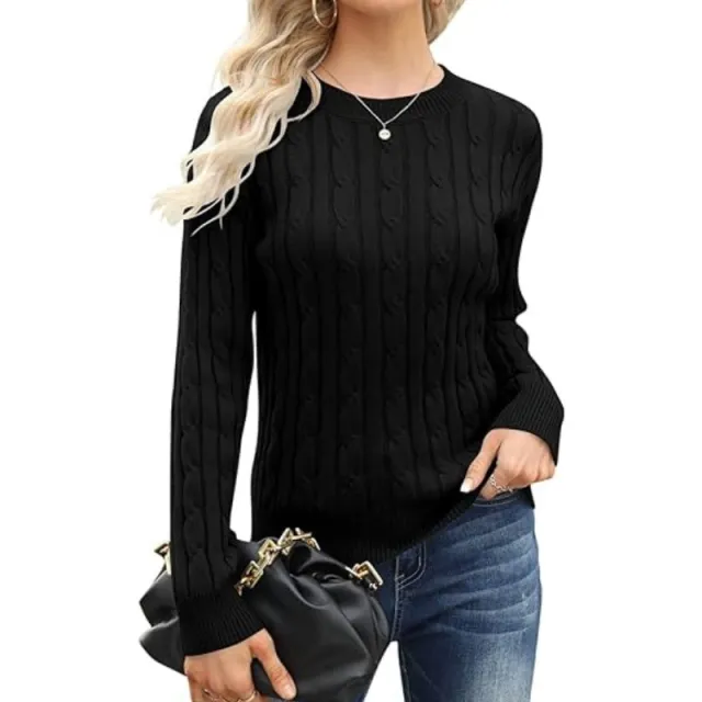 Pullover Base Long sleeved Sweater Solid Color Round Neck Women's Sweater Black - Shop at LoveMi