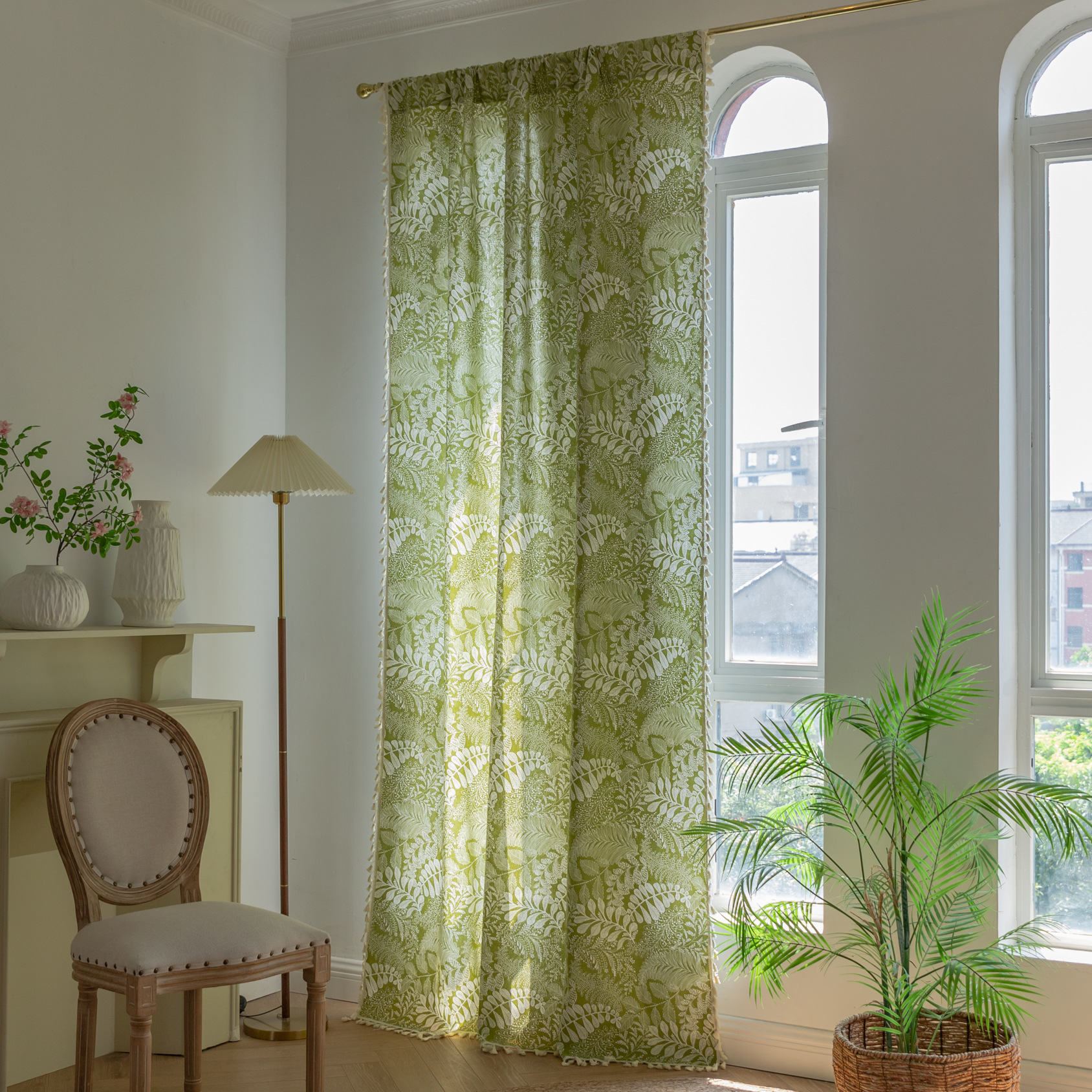 Green Leaf Pattern Curtains