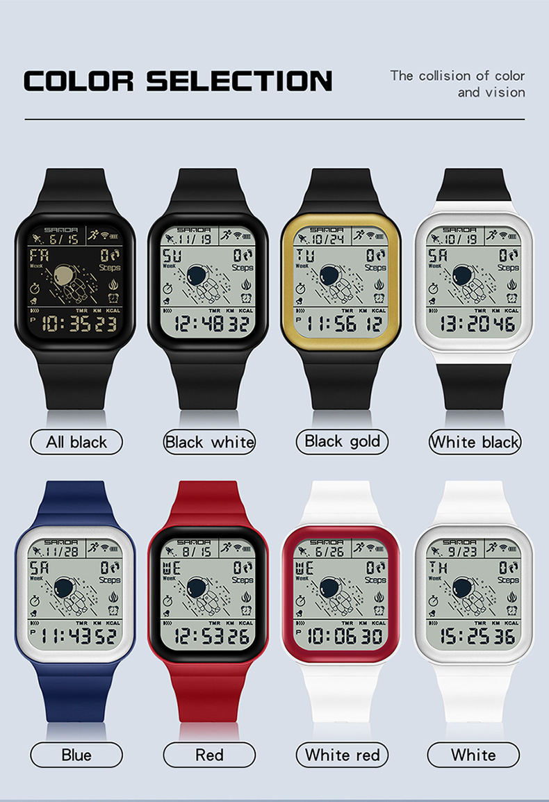 Sanda Digital Waterproof Step Calorie counter Sports watch for Men