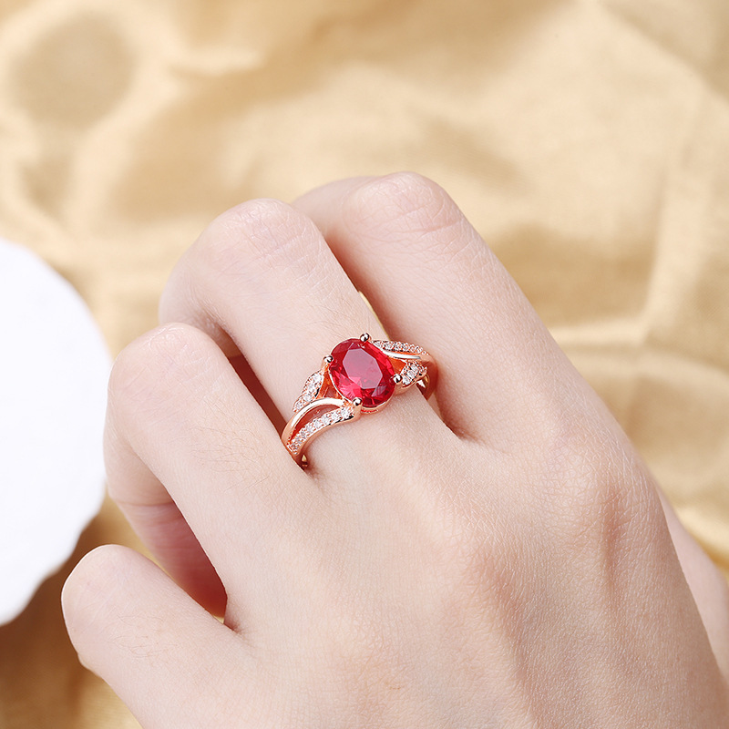 Hollowed, Stacked Open-End Ring In Rose Gold With Red Zircon