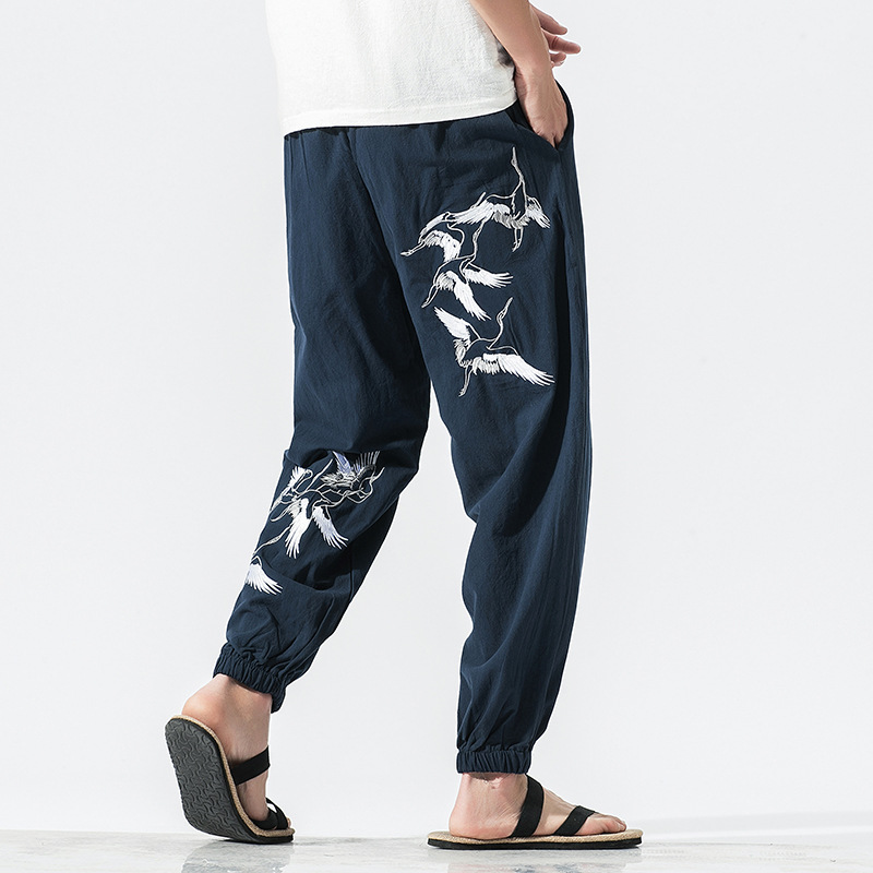 Lantern Ankle-tied Embroidery Pants Chinese Style Oversized Slacks Men