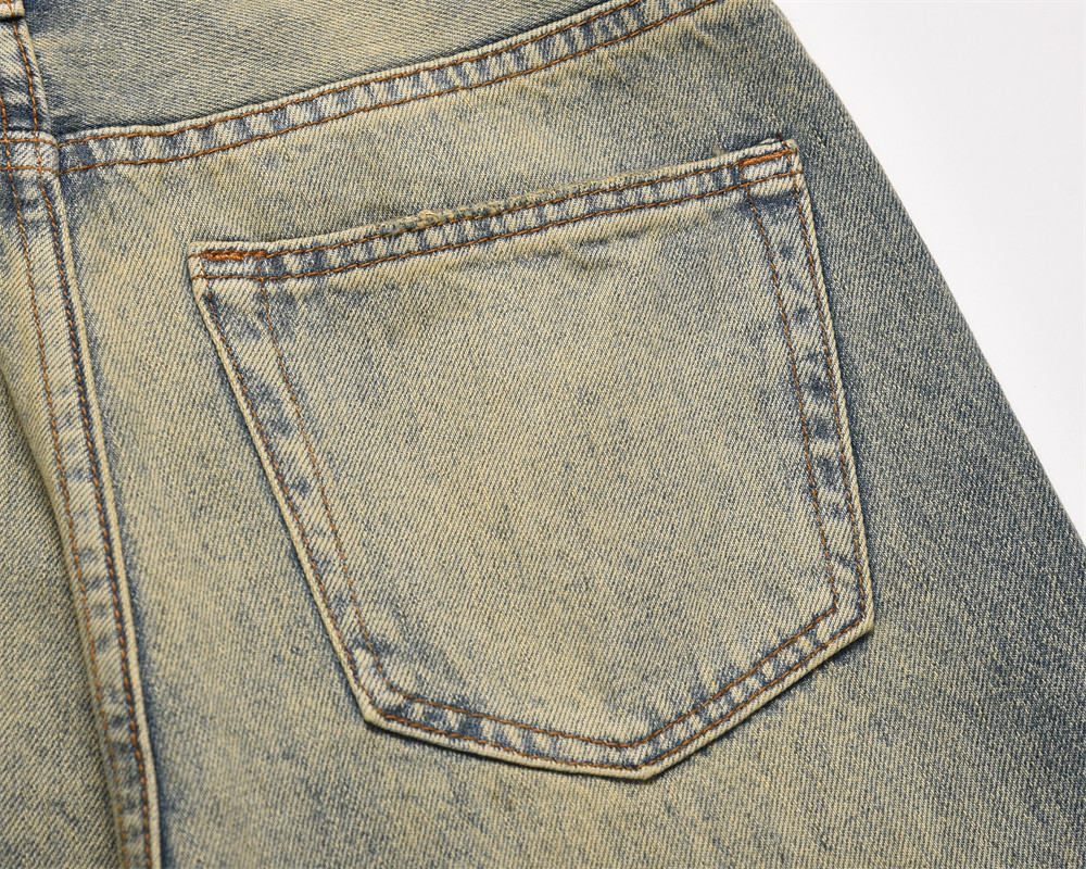 Washed Yellow Faded Jeans For Men