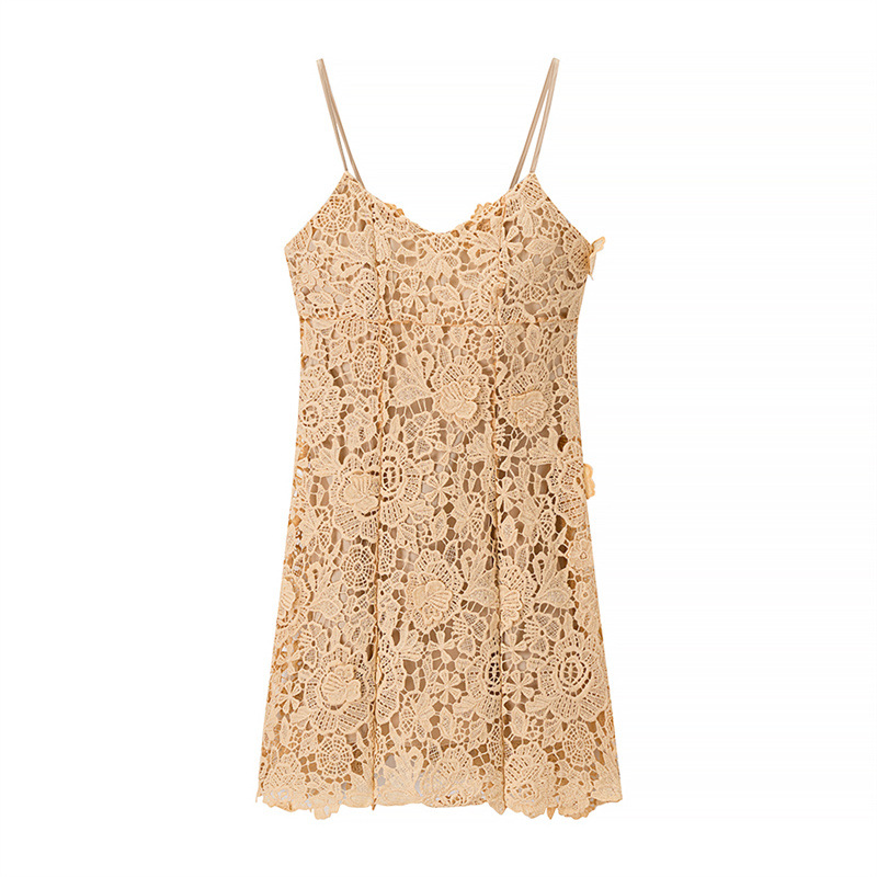Sexy Style Beige Flowers Dress