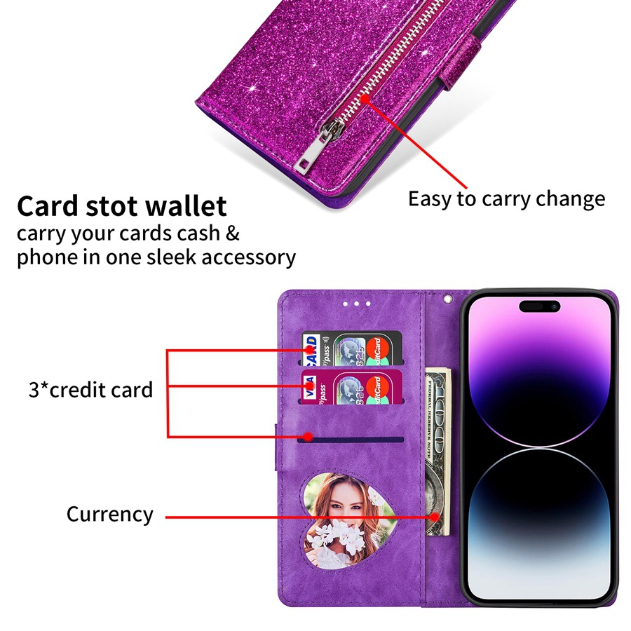 Zipper Mobile Phone Leather Case Flip Card - Image 21