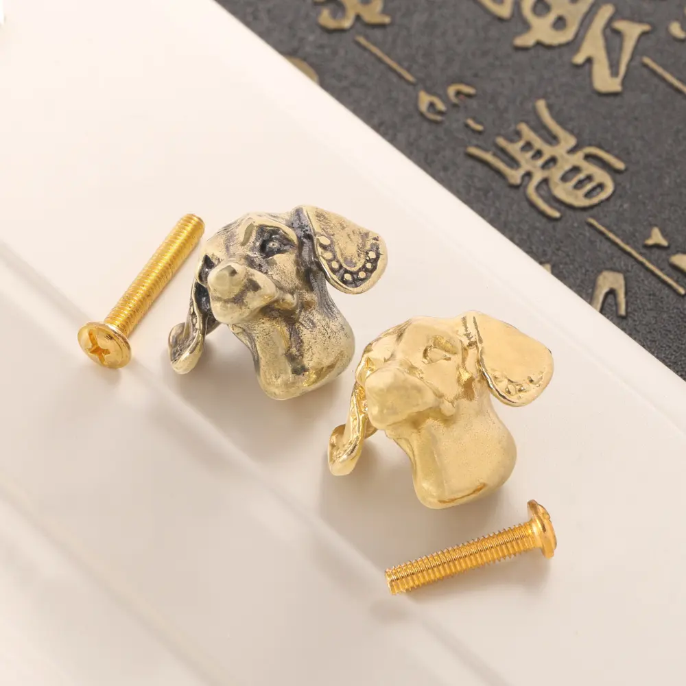 Solid Brass Doberman Dog Head Cabinet Knob Creative Animal