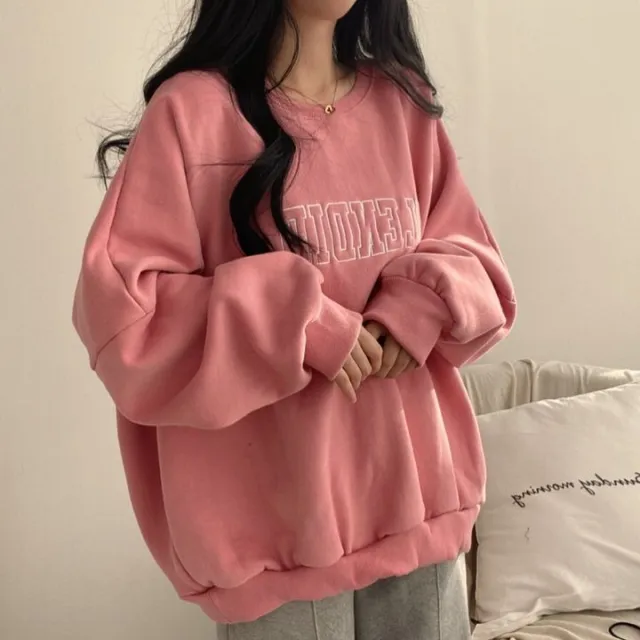 Fleece lined Thickened High end Sweater Female Student All matching Long Pink - Shop at LoveMi