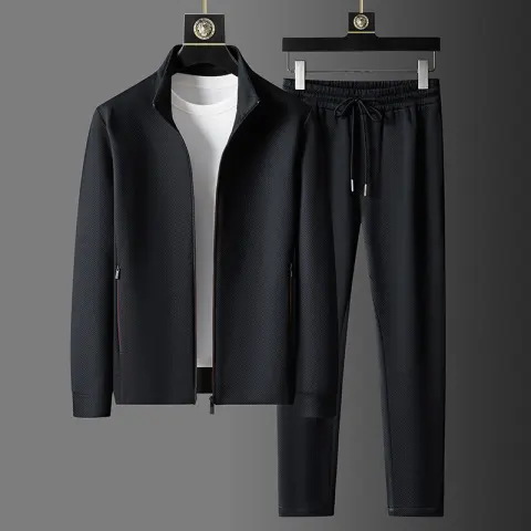 Casual Sports Solid Color Stand Collar Zipper Coat Trousers